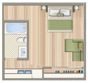 Floor plan for studio, 1 bath, 350 sqft